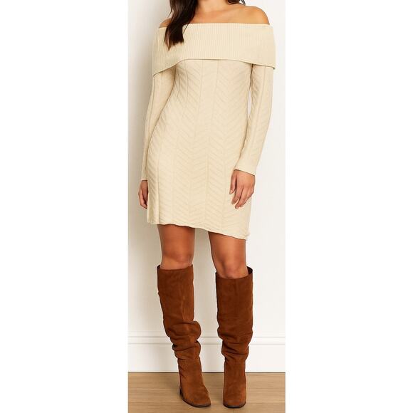 Chaus New York Cream Winter White Cowl Neck Sweater Dress - Picture 1 of 5
